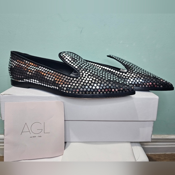 NIB AGL Rei Black & Light Capsule Satin Pointed Toe Flats Moccasin Loafers sz 38 - Picture 3 of 11